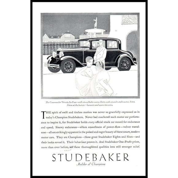 1929 Studebaker Commander Victoria Vintage Print Ad Art Deco Women Wall Art - Picture 1 of 1